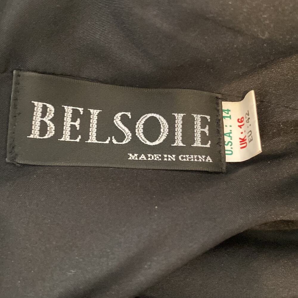 Belsoie Black Satin Maxi Bridesmaid Dress EUC Sz 14 Sleeveless Polyester - Picture 7 of 14